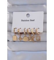 316L Çelik Gold Renk Yıldız Figürlü Tarot Model Halka Küpe Seti
