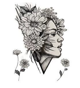 Caş Dekorasyon Kadın Ve Çiçek Figürlü Geçici Dövme Tattoo