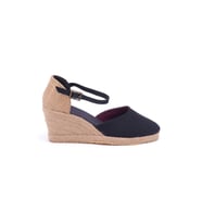 Gerçek Elişi Siyah Hasır Dolgu Topuk Keten Hasır Espadril Handmade