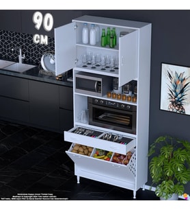 Eliusta Belin 90 cm Fırın Dolabı Kahve Köşesi Kapaklı Sepetli Mutfak Kiler Dolabı Banyo Dolabı 90x226x32 cm