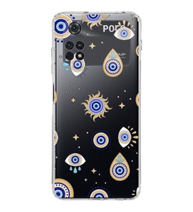 PrintiFy Poco M4 Pro 4G ile Uyumlu Nazar Boncuğu 5 Baskılı Kamera Korumalı Şeffaf Silikon Kılıf
