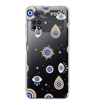 PrintiFy Poco M4 Pro 4G ile Uyumlu Nazar Boncuğu 5 Baskılı Kamera Korumalı Şeffaf Silikon Kılıf