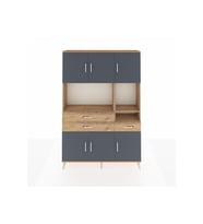 Arges Dolap 9 Raflı 3 Çekmeceli 6 Kapaklı 132x30x195 Çam-Antrasit/Çam
