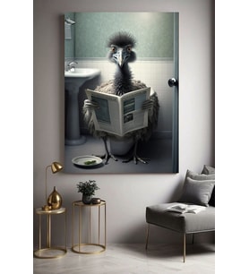 WC TUVALET BANYO KOMİK DEVE KUŞU Ev Duvar Salon Güzellik Salonu Ofis Dükkan Dekarasyon Kanvas Tablo (Akçaağaç)