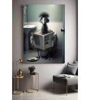 WC TUVALET BANYO KOMİK DEVE KUŞU Ev Duvar Salon Güzellik Salonu Ofis Dükkan Dekarasyon Kanvas Tablo (Akçaağaç)