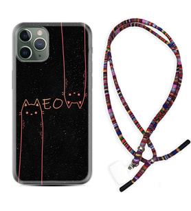 Apple iPhone 11 12 13 14 Pro Max Kılıf Boyun Asklı Rasta Silikon Meow 1657