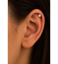 Sertifikalı 316L Çelik Yuvarlak Tektaşlı Dört Tırnaklı Premium Gümüş Renk Tragus ve Helix Piercing