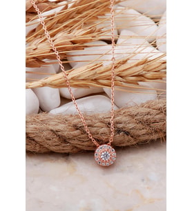 Elmas Montürlü 7 mm Rose Gümüş Kolye 7708