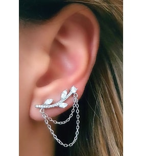 Pırlanta ışıltısında zirkon taşlı gümüş tasarım earcuff tek küpe