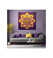 Tekli Kare Kanvas Modern Salon Tablosu Sarı ve Mor Renklerde Mandala Tasarımı