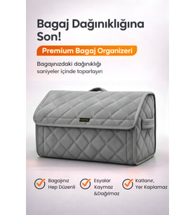 Bagaj Çantası Oto Bagaj Organizer Lüks Tay Tüyü Su Geçirmez Kaymaz Katlanır Düzenleyici - Gri