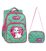 Waddell Mint Yeşili Kedi Desenli Kız Çocuk İlköğretim Okul Sırt Çantası Ve Beslenme Çantası