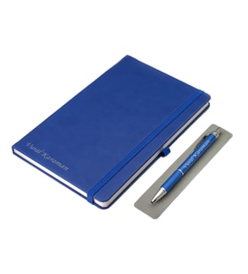 Kişiye Özel Deri Lastikli Defter ve Kalem Seti - Lacivert