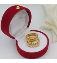 Altın Kaplama Zirkon Beş Taş ve Klasik Alyans (Gold)