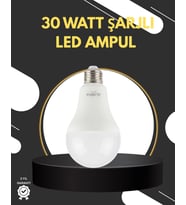 Acil Durumlar İçin Şarjlı Led Ampul 6400k Soğuk Beyaz 30 Watt