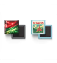 Buzdolap Magnetleri - Belarus Bayrağı ve Minsk Posta Pulu Tema - 2'li Set Magneti