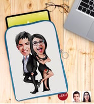 BK Gift Kişiye Özel Sevgililer Karikatürlü Taşınabilir Koruyucu Tablet Kılıfı & Organizer Çanta - Mavi-6