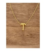 925 Ayar Gümüş Gold Renk T Harfi Kolye Harfli Kolye 45cm