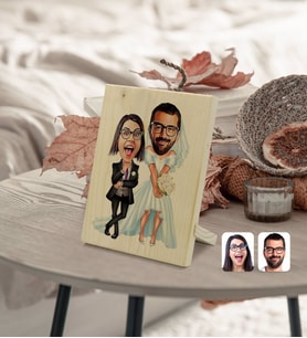 BK Gift Kişiye Özel Sevgililer Karikatürlü Dekoratif Ahşap Çerçeve Model 16