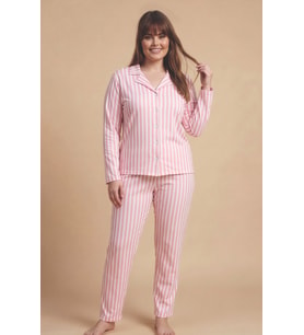 Mirano 9851 Uzun Kollu Şardonlu Soft Kışlık Düğmeli Büyük Beden Kalpli Kadın Pijama Takımı