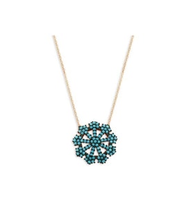 Gümüş Kolye - Turkuaz Taşlı Rose Kar Tanesi Model Kolye