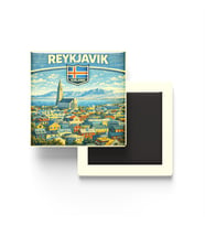 Retro İzlanda Reykjavik Şehri Temalı Vintage Buzdolap Magneti – 9x9 cm