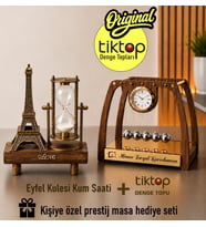 Kişiye Özel İsimli Saatli Masa Üstü Newton Denge Topları Eyfel Kulesi Kum Saati