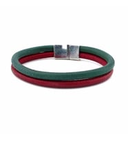 BORDO YEŞİL ORJİNAL DERİ METAL MIKNATIS BİLEKLİK M016J