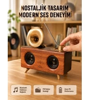 Nostaljik Gramofon Bluetooth Hoparlör – FM Radyo + USB + SD Kart Destekli