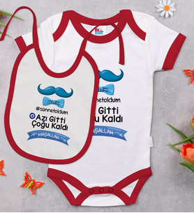 BK Kids Sünnet Tasarımlı Kırmızı Bebek Body Zıbın ve Mama Önlüğü Hediye Seti-7
