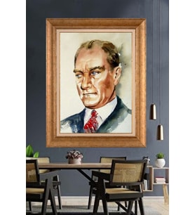 Altın Varaklı Çerçeveli Paspartulu Atatürk Tablo nh261 (Gold)