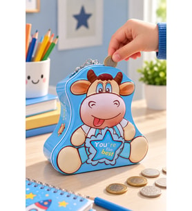 İnek Figürlü Kumbara 17x16 Cm Çocuklar İçin Para Biriktirme Kumbarası Sevimli Hediye Mavi