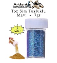 Mavi Toz Sim Tuzluklu 7 gr 3 Adet Renkli Toz Sim Epoksi Reçine Okul Etkinlik Dekarasyon Slime (Açık Mavi)