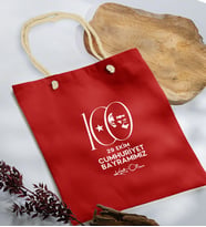 BK Gift 100. Yıl Hatırası Kırmızı Halat Saplı Kumaş Bez Çanta-3, 29 Ekim Hediyesi, Cumhuriyet Bayramı, 100.Yıl Hediyesi