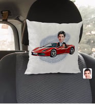 BK Gift Kişiye Özel Plakalı Erkek Ferrari F12 Karikatürlü Kare Araç Koltuk Yastığı-1