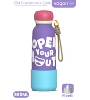 Desenli 550 ML Pipetli Sızdırmaz Paslanmaz Çelik Termos Matara El Askılı bpa içermez 550ml 1105FF