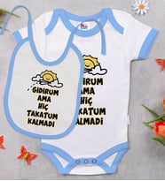 BK Kids Takatum Kalmadı Tasarımlı Mavi Bebek Body Zıbın ve Mama Önlüğü Hediye Seti-1