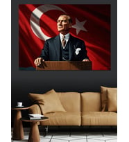 Kürsüde Konuşan Atatürk Portresi Dekoratif Kanvas - Mdf Ahşap Tablo