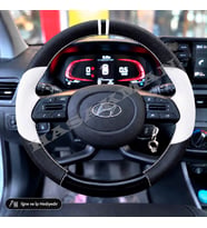 Hyundai i20 Dikme Direksiyon Kılıfı Delikli Deri Parlak Siyah Beyaz Detay Çift Yüzük ve Dikiş 2020-2026