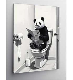 Kanvas Tablo Tuvalette Gazete Okuyan Panda