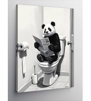 Kanvas Tablo Tuvalette Gazete Okuyan Panda