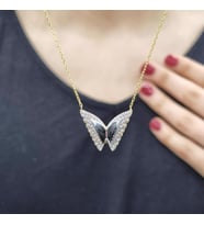 Kelebek Çift Katlı 18K Altın Kaplama Kolye (Karışık)