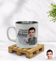 BK Gift Kişiye Özel Erkek Nihayetinde Karikatürlü İçi Siyah Renkli Kupa Bardak Model 2
