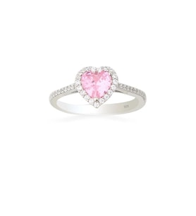 14 K White Gold Kaplama 925 Ayar Gümüş Pembe Kalp Yüzük