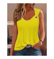 Kadın Askılı V Yaka Kuş Gözü Detaylı Viskon Bluz (Sarı)