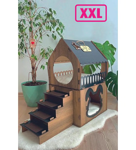 Büyük Tavşan Evi Xxl Teraslı Tavşan Evi 5kg Ve Üzeri Tavşanlar İçin XXL Siyah - Kahverengi
