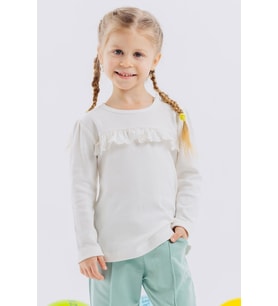 Breeze Kız Çocuk Uzun Kollu Tişört Güpürlü 1-4 Yaş, Ekru