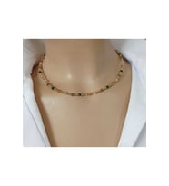 Luna Minimal Kristal ve Kum Boncuk İki Renkli Kolye (Sarı-Kahve)
