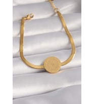316L Çelik Gold Renk İtalyan Zincir Model İşlemeli Madalyon Figür Kadın Bileklik TJ-BB5933