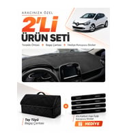 RENAULT CLIO 4 (2012-2019) Uyumlu Torpido Örtüsü + Tay Tüyü Bagaj Çantası + Sticker Seti - Siyah